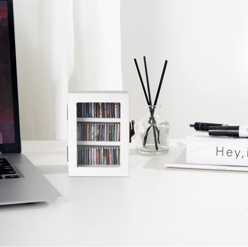 TABTAG Anxiety Bookshelf Mini Book Micro Display Stand a Miniature Library Equipped with 60 Mini - Books is an Ideal Decorative Gift for Book Enthusiasts (White) - Image 2
